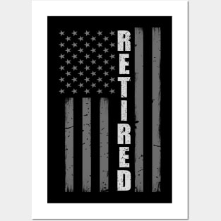 Retired Corrections Officer Gift - Thin Silver Line Flag Posters and Art